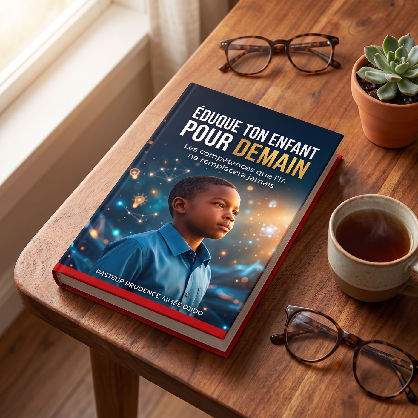 Le livre Éduque ton enfant pour demain posé près d'une fenêtre