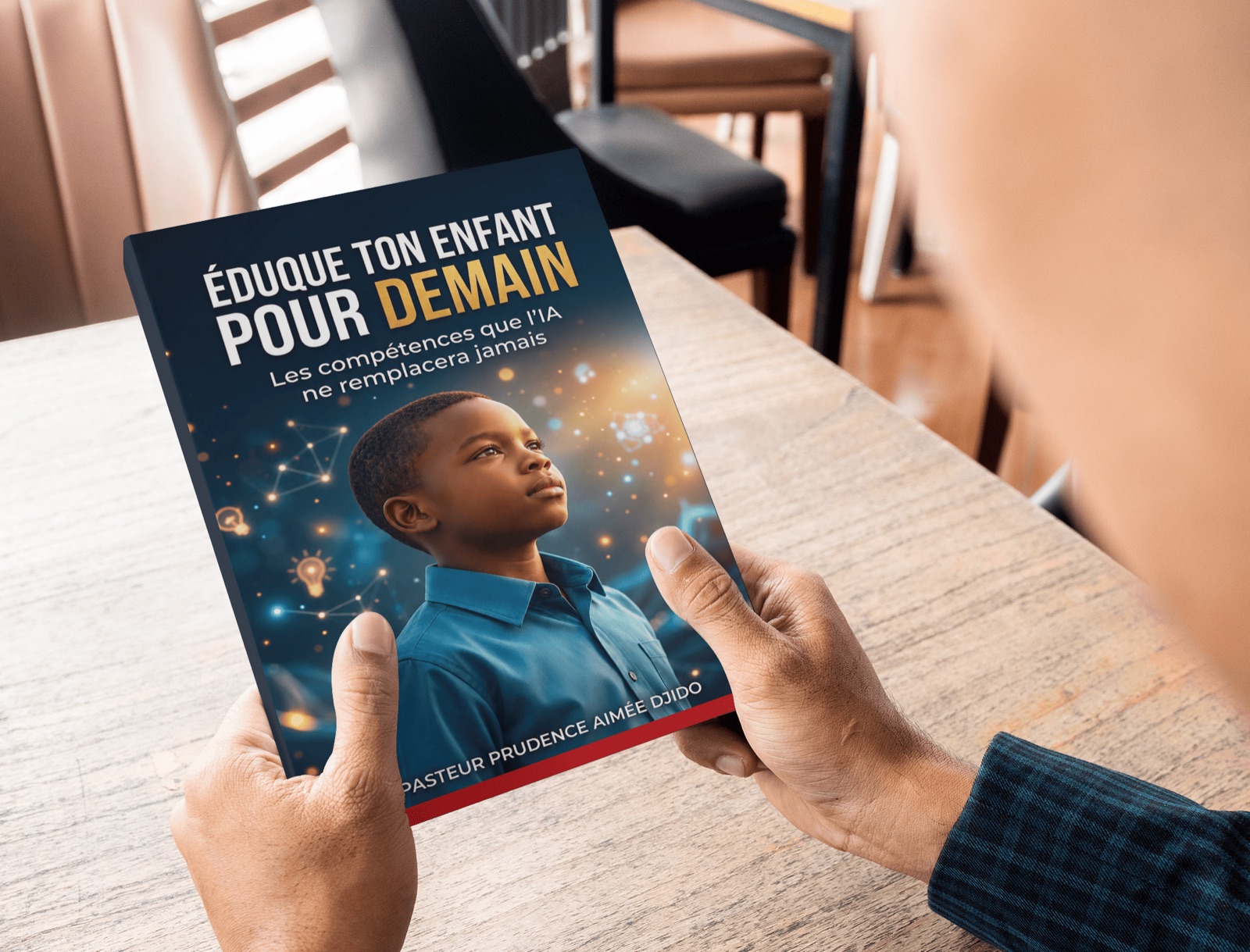 Un parent tient le livre Éduque ton enfant pour demain