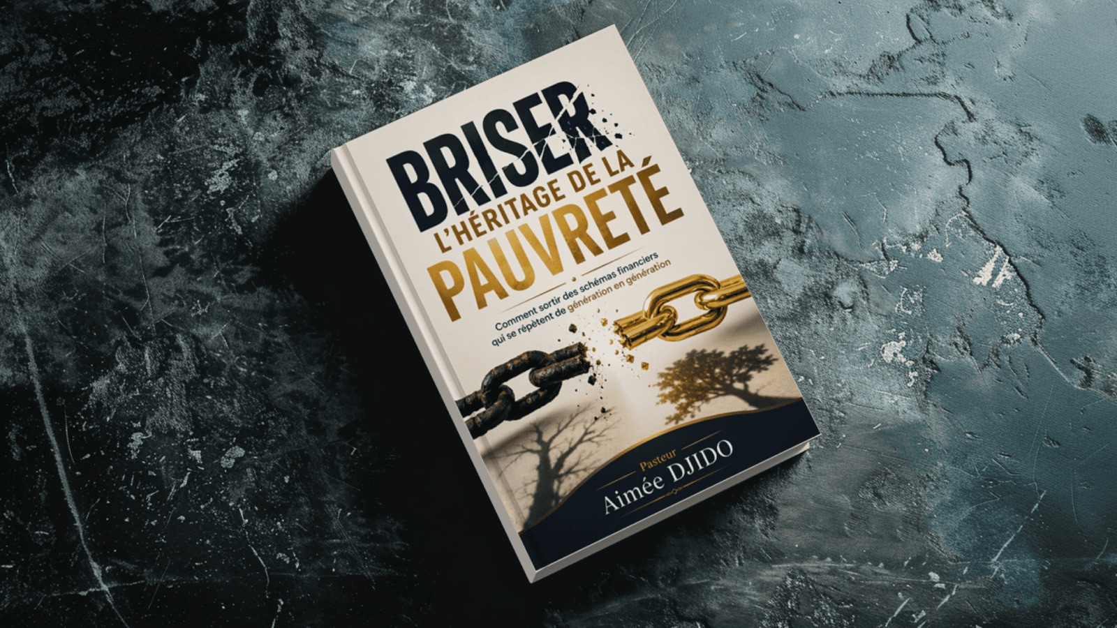 Le livre Briser l'héritage de la pauvreté sur un fond sombre