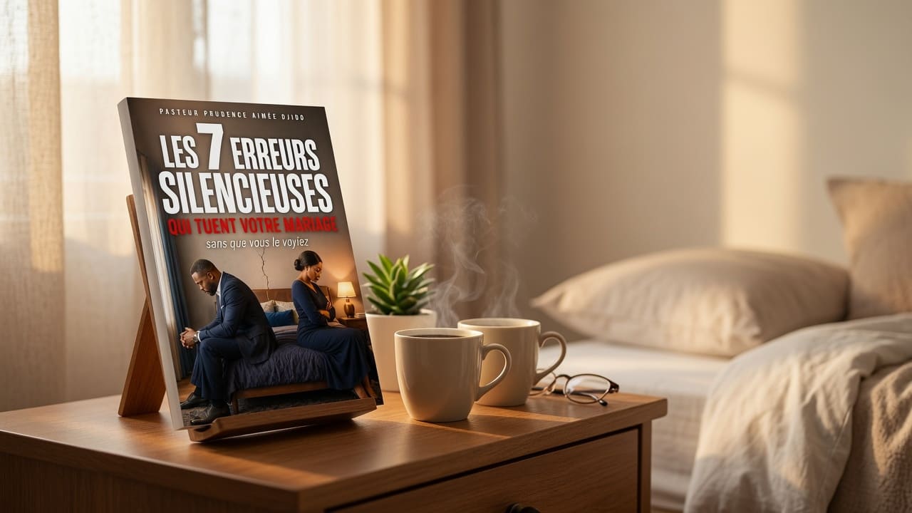 Le livre posé sur une table de chevet, deux tasses de café